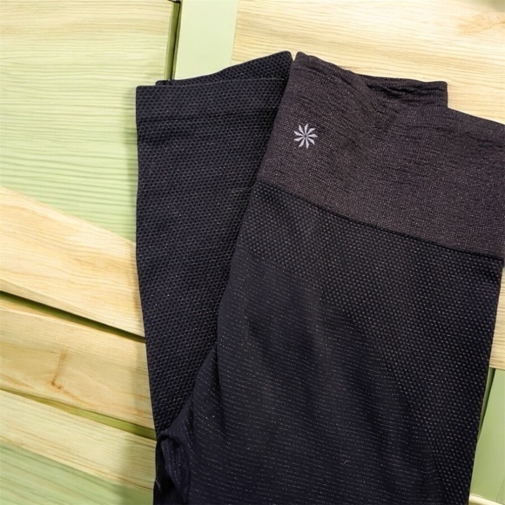 Athleta Sparkle Knit Leggings Black L | Shimmer Textured Tights HO17